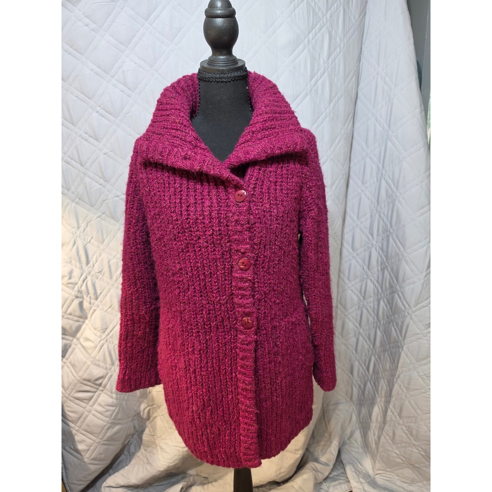 Missoni Bonwit Teller Vintage Magenta Wool Silk Mohair Chunky‎ Knit Cardigan S